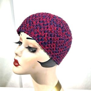 Roman Keflay Boho Red & Navy Blue Handmade Cotton Crochet Hat